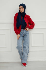 Shawl for Women Cotton Modesty Instant Turban Cap Hat Head Wrap Ready to Wear Side Pleated Scarf,PS-17 Navy Blue