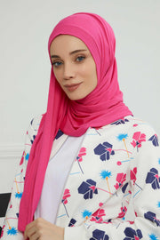 Shawl for Women Cotton Modesty Instant Turban Cap Hat Head Wrap Ready to Wear Side Pleated Scarf,PS-17 Fuchsia