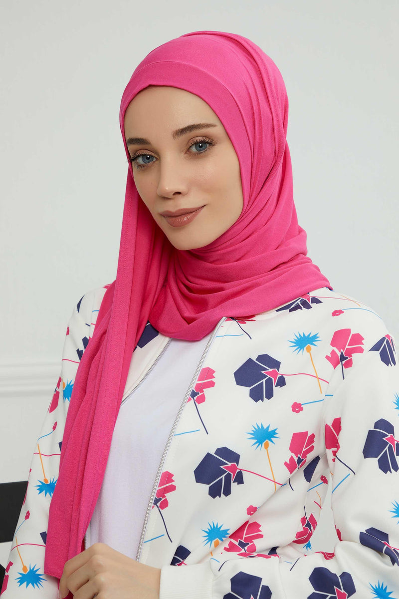 Shawl for Women Cotton Modesty Instant Turban Cap Hat Head Wrap Ready to Wear Side Pleated Scarf,PS-17 Fuchsia