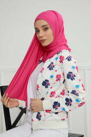 Shawl for Women Cotton Modesty Instant Turban Cap Hat Head Wrap Ready to Wear Side Pleated Scarf,PS-17 Fuchsia