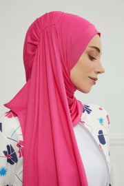 Shawl for Women Cotton Modesty Instant Turban Cap Hat Head Wrap Ready to Wear Side Pleated Scarf,PS-17 Fuchsia