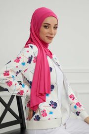 Shawl for Women Cotton Modesty Instant Turban Cap Hat Head Wrap Ready to Wear Side Pleated Scarf,PS-17 Fuchsia