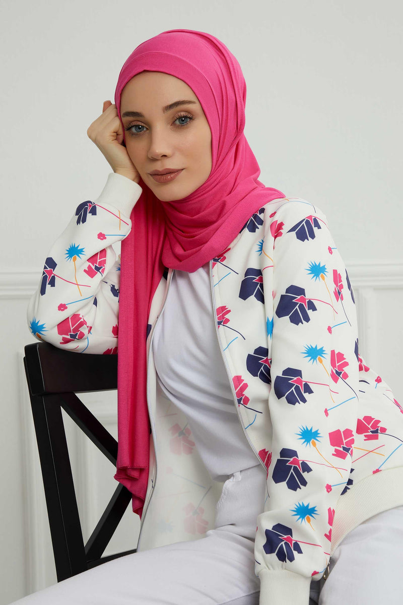 Shawl for Women Cotton Modesty Instant Turban Cap Hat Head Wrap Ready to Wear Side Pleated Scarf,PS-17 Fuchsia