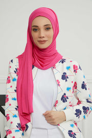 Shawl for Women Cotton Modesty Instant Turban Cap Hat Head Wrap Ready to Wear Side Pleated Scarf,PS-17 Fuchsia