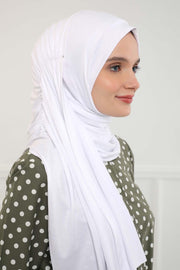 Shawl for Women Cotton Modesty Instant Turban Cap Hat Head Wrap Ready to Wear Side Pleated Scarf,PS-17 White