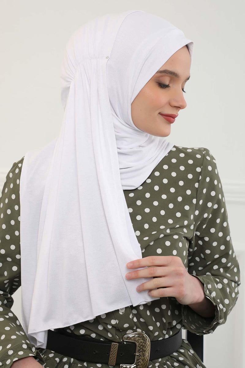 Shawl for Women Cotton Modesty Instant Turban Cap Hat Head Wrap Ready to Wear Side Pleated Scarf,PS-17 White