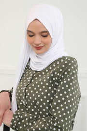 Shawl for Women Cotton Modesty Instant Turban Cap Hat Head Wrap Ready to Wear Side Pleated Scarf,PS-17 White