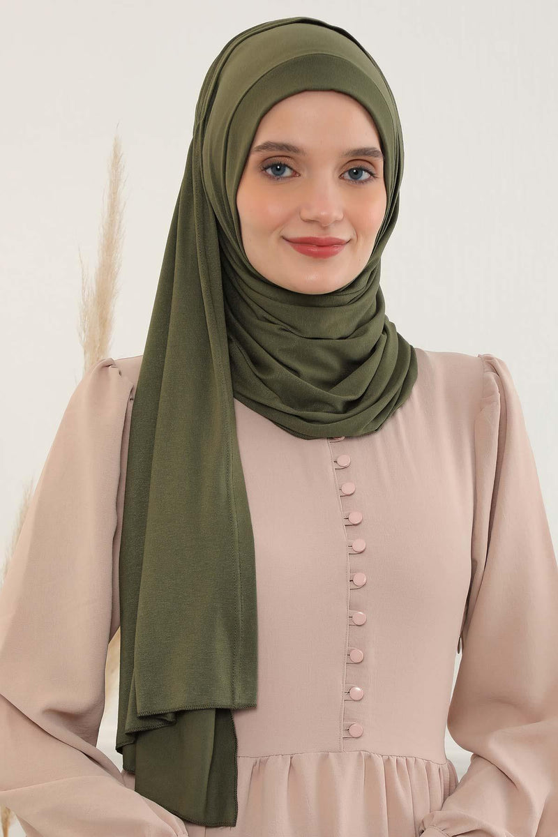Shawl for Women Cotton Modesty Instant Turban Cap Hat Head Wrap Ready to Wear Side Pleated Scarf,PS-17 Army Green