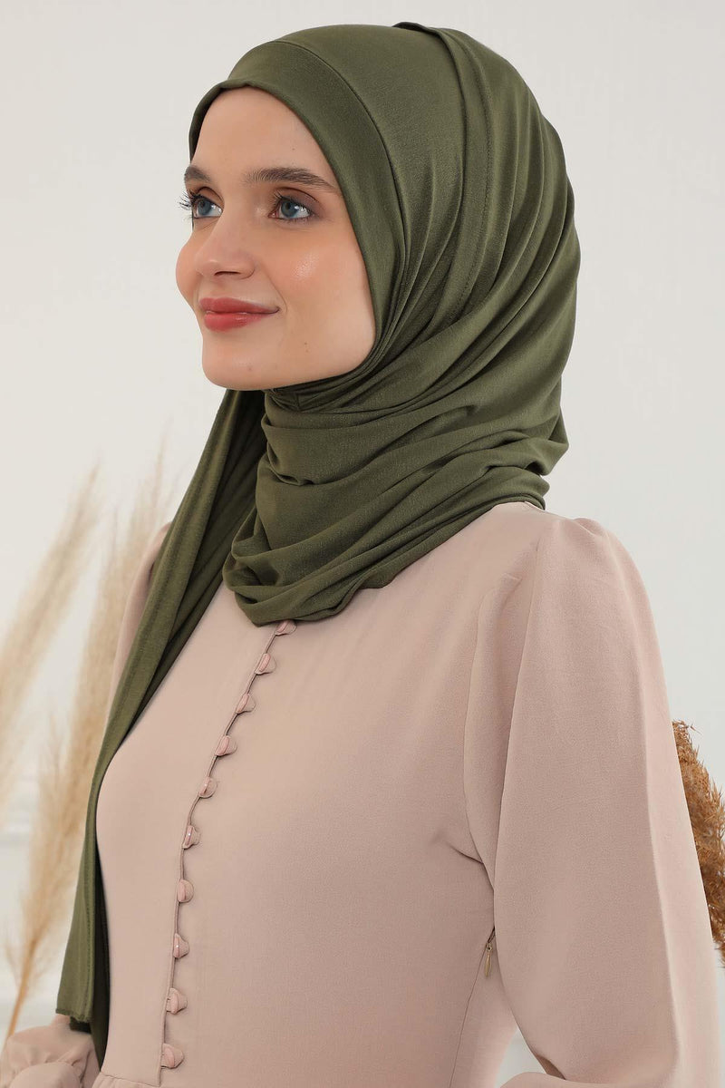 Shawl for Women Cotton Modesty Instant Turban Cap Hat Head Wrap Ready to Wear Side Pleated Scarf,PS-17 Army Green