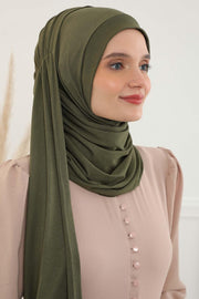 Shawl for Women Cotton Modesty Instant Turban Cap Hat Head Wrap Ready to Wear Side Pleated Scarf,PS-17 Army Green