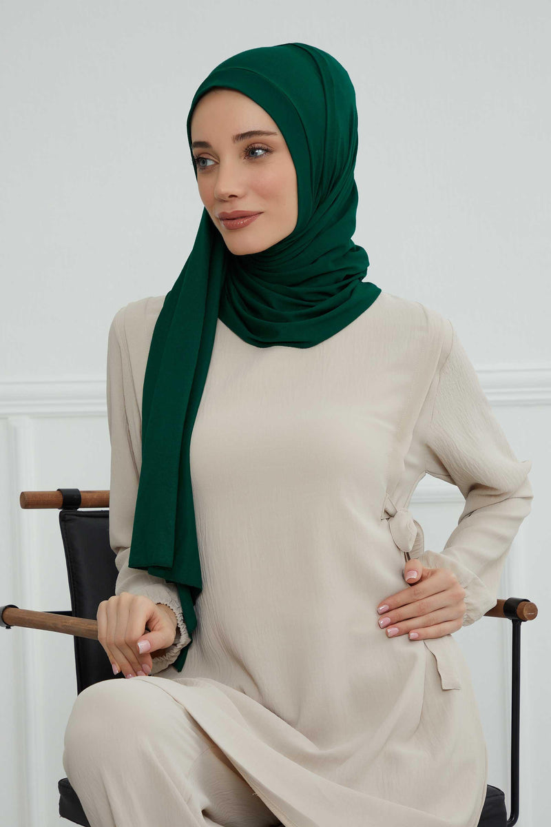 Shawl for Women Cotton Modesty Instant Turban Cap Hat Head Wrap Ready to Wear Side Pleated Scarf,PS-17 Green