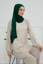 Shawl for Women Cotton Modesty Instant Turban Cap Hat Head Wrap Ready to Wear Side Pleated Scarf,PS-17 Green