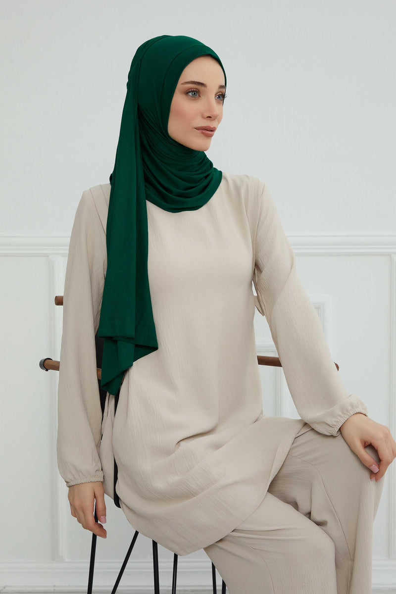Shawl for Women Cotton Modesty Instant Turban Cap Hat Head Wrap Ready to Wear Side Pleated Scarf,PS-17 Green