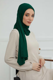 Shawl for Women Cotton Modesty Instant Turban Cap Hat Head Wrap Ready to Wear Side Pleated Scarf,PS-17 Green