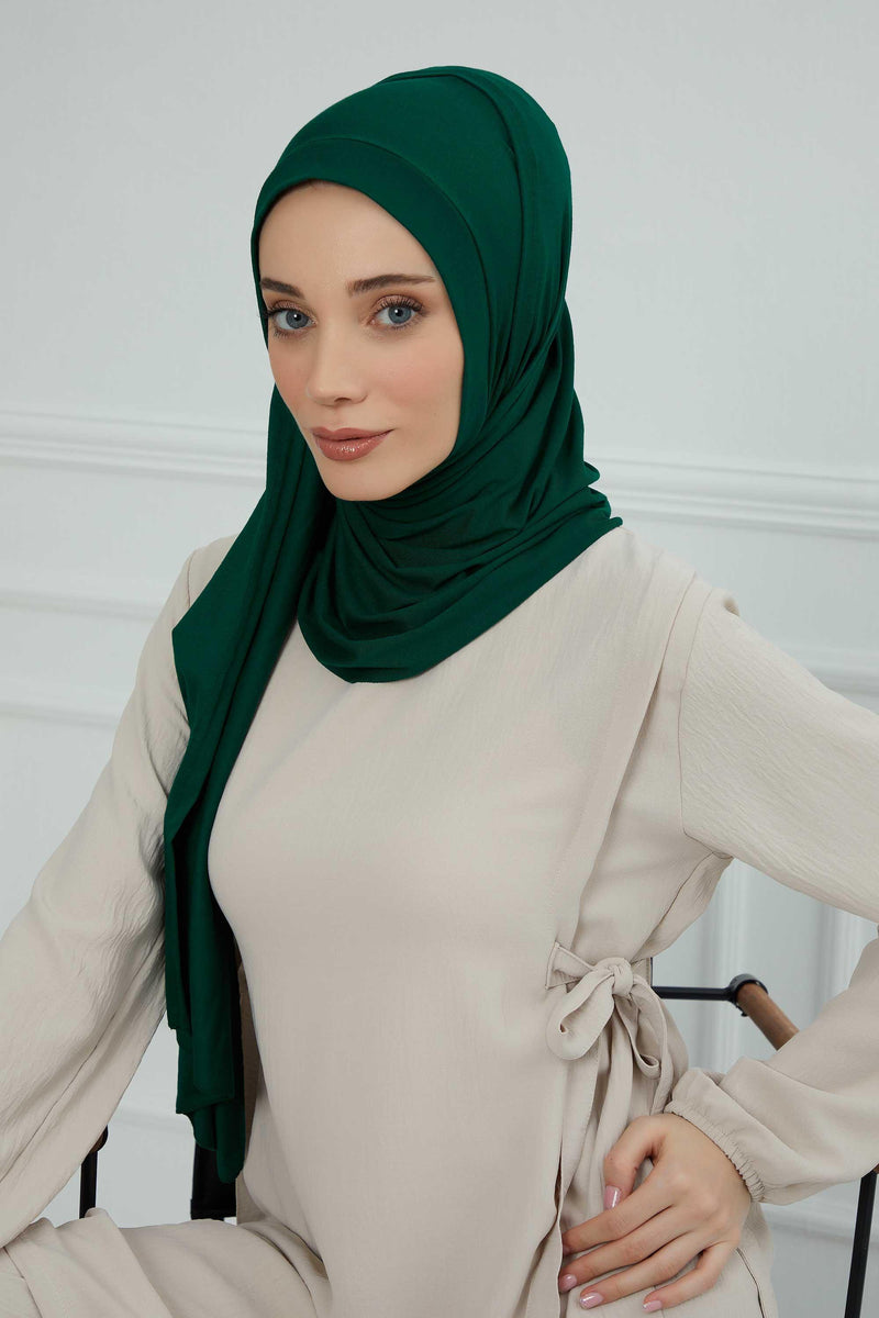 Shawl for Women Cotton Modesty Instant Turban Cap Hat Head Wrap Ready to Wear Side Pleated Scarf,PS-17 Green