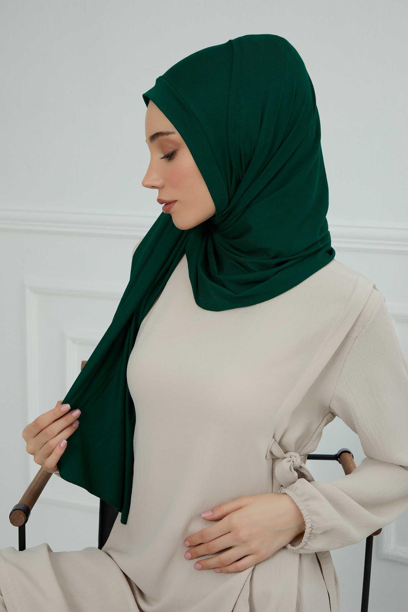 Shawl for Women Cotton Modesty Instant Turban Cap Hat Head Wrap Ready to Wear Side Pleated Scarf,PS-17 Green