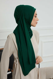 Shawl for Women Cotton Modesty Instant Turban Cap Hat Head Wrap Ready to Wear Side Pleated Scarf,PS-17 Green