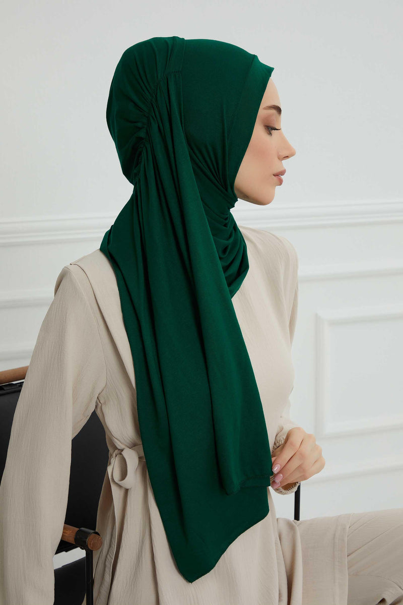 Shawl for Women Cotton Modesty Instant Turban Cap Hat Head Wrap Ready to Wear Side Pleated Scarf,PS-17 Green