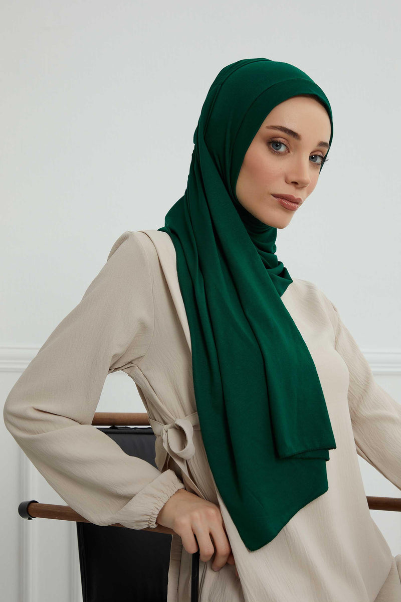 Shawl for Women Cotton Modesty Instant Turban Cap Hat Head Wrap Ready to Wear Side Pleated Scarf,PS-17 Green