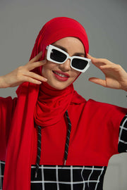 Shawl for Women Cotton Modesty Instant Turban Cap Hat Head Wrap Ready to Wear Side Pleated Scarf,PS-17 Red