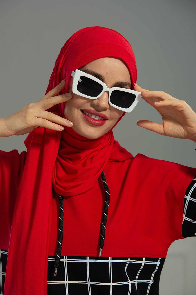 Shawl for Women Cotton Modesty Instant Turban Cap Hat Head Wrap Ready to Wear Side Pleated Scarf,PS-17 Red