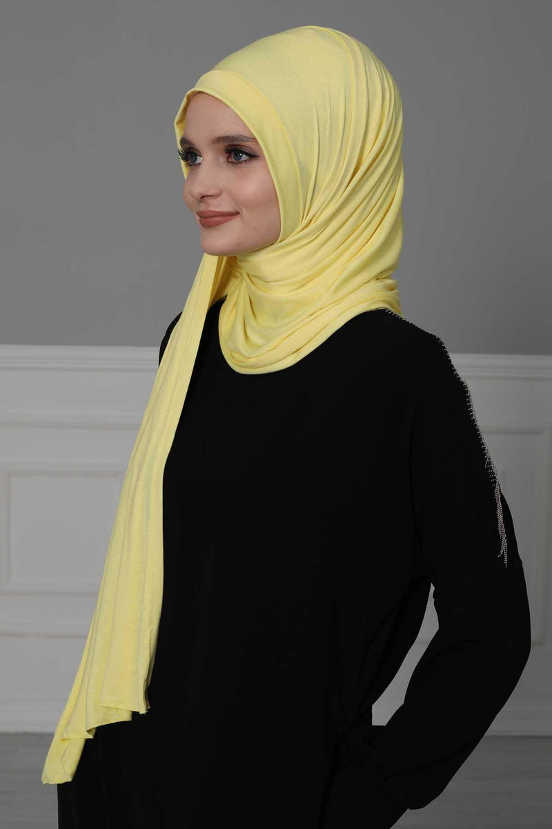 Shawl for Women Cotton Modesty Instant Turban Cap Hat Head Wrap Ready to Wear Side Pleated Scarf,PS-17 Yellow
