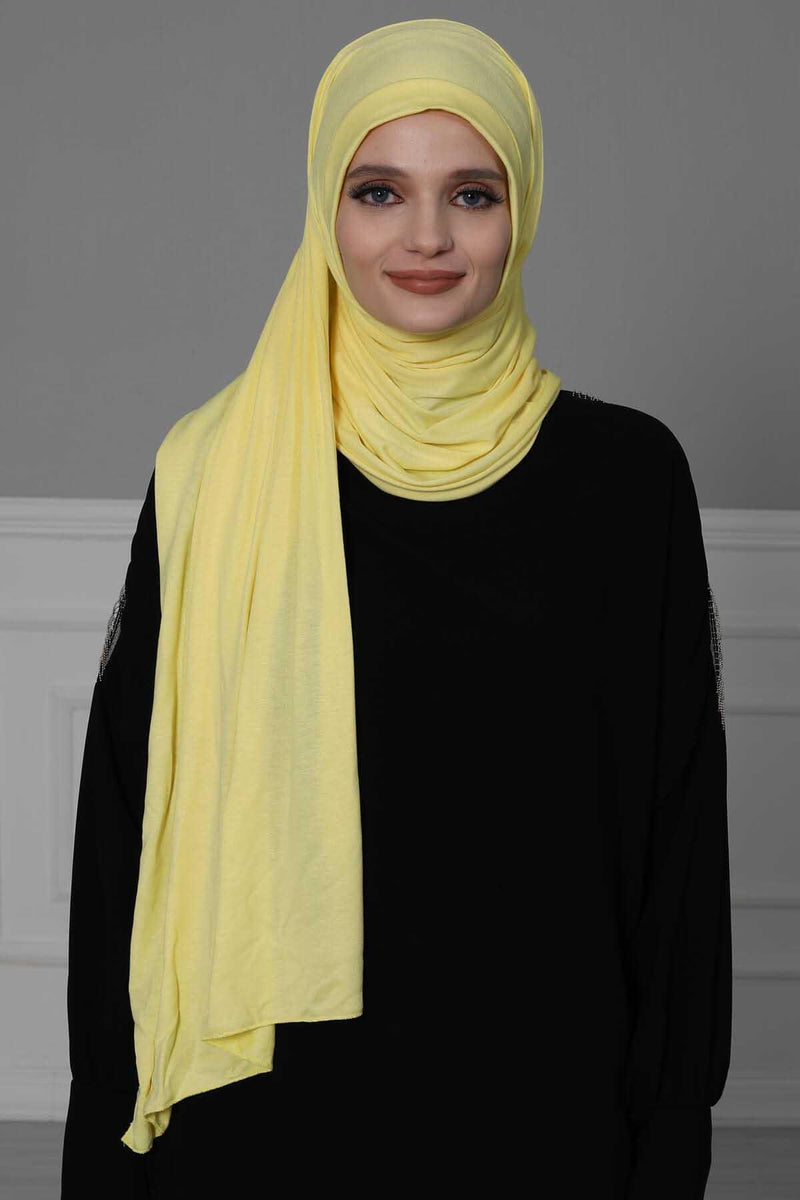 Shawl for Women Cotton Modesty Instant Turban Cap Hat Head Wrap Ready to Wear Side Pleated Scarf,PS-17 Yellow