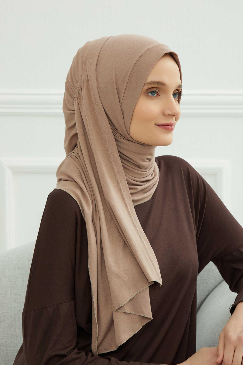 Shawl for Women Cotton Modesty Instant Turban Cap Hat Head Wrap Ready to Wear Side Pleated Scarf,PS-17 Mink