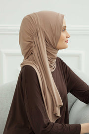 Shawl for Women Cotton Modesty Instant Turban Cap Hat Head Wrap Ready to Wear Side Pleated Scarf,PS-17 Mink