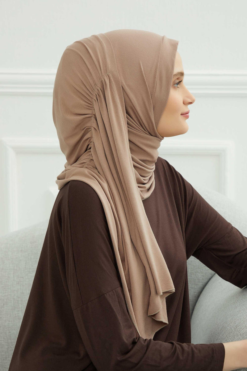 Shawl for Women Cotton Modesty Instant Turban Cap Hat Head Wrap Ready to Wear Side Pleated Scarf,PS-17 Mink