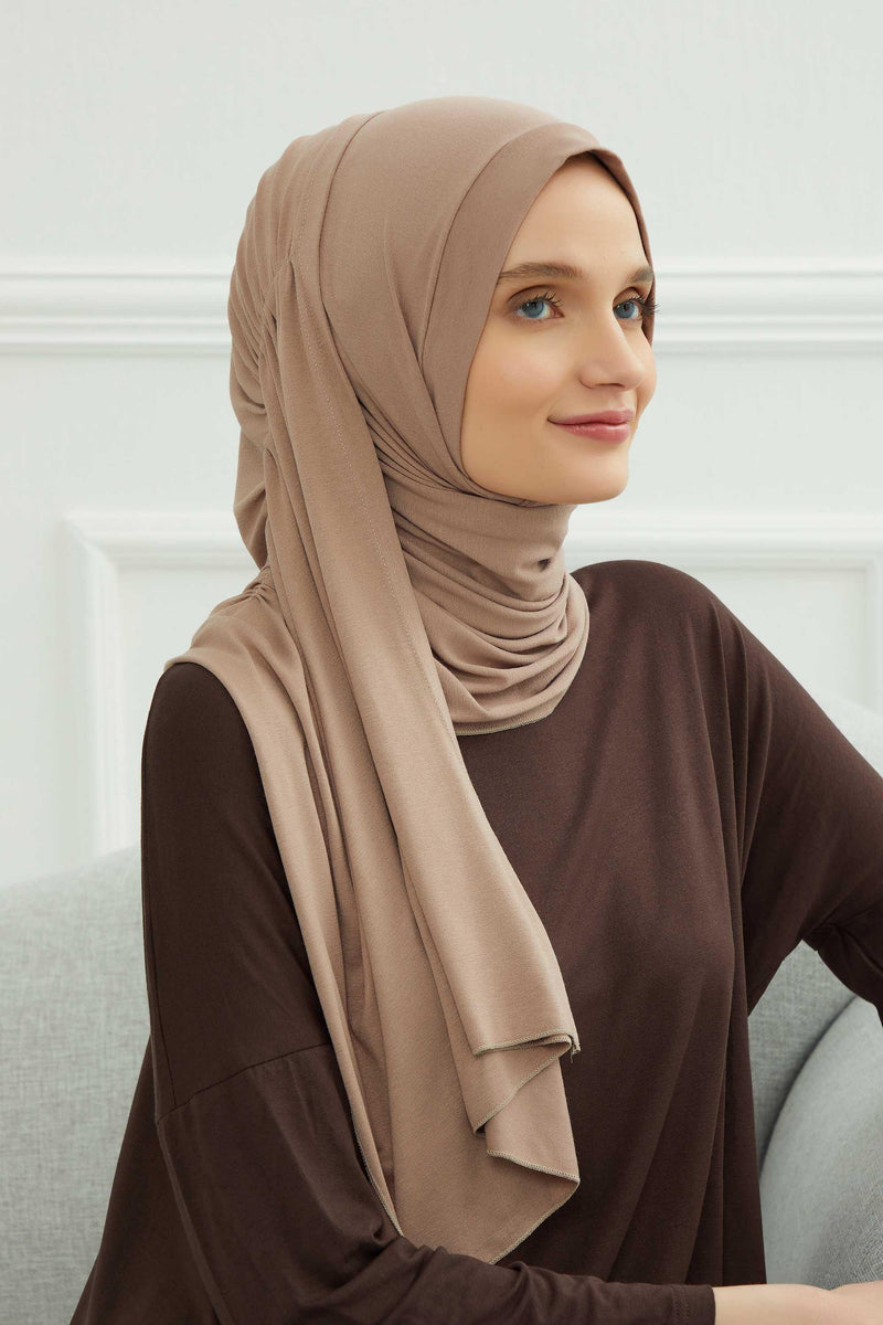 Shawl for Women Cotton Modesty Instant Turban Cap Hat Head Wrap Ready to Wear Side Pleated Scarf,PS-17 Mink