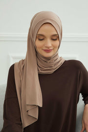 Shawl for Women Cotton Modesty Instant Turban Cap Hat Head Wrap Ready to Wear Side Pleated Scarf,PS-17 Mink