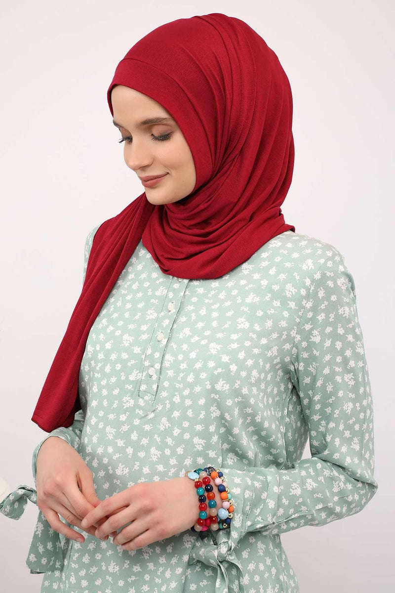 Shawl for Women Cotton Modesty Instant Turban Cap Hat Head Wrap Ready to Wear Side Pleated Scarf,PS-17 Maroon