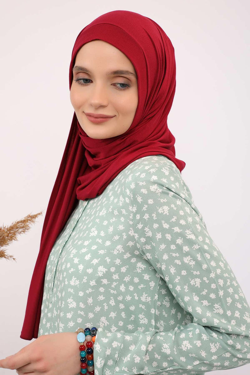 Shawl for Women Cotton Modesty Instant Turban Cap Hat Head Wrap Ready to Wear Side Pleated Scarf,PS-17 Maroon