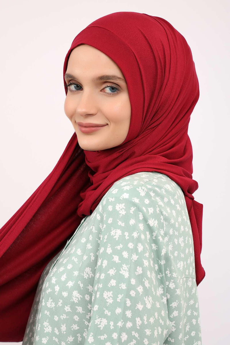 Shawl for Women Cotton Modesty Instant Turban Cap Hat Head Wrap Ready to Wear Side Pleated Scarf,PS-17 Maroon