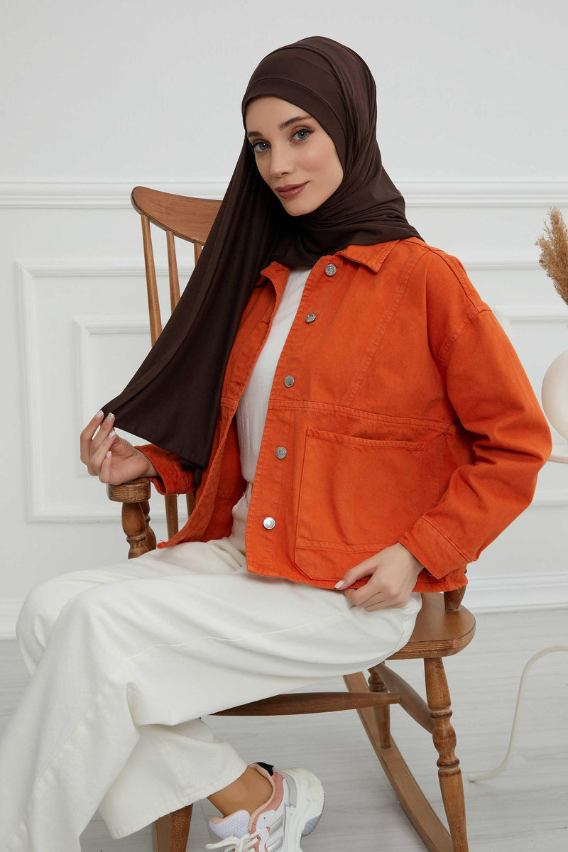 Shawl for Women Cotton Modesty Instant Turban Cap Hat Head Wrap Ready to Wear Side Pleated Scarf,PS-17 Brown