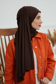 Shawl for Women Cotton Modesty Instant Turban Cap Hat Head Wrap Ready to Wear Side Pleated Scarf,PS-17 Brown