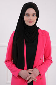 Shawl for Women Cotton Modesty Instant Turban Cap Hat Head Wrap Ready to Wear Side Pleated Scarf,PS-17 Black