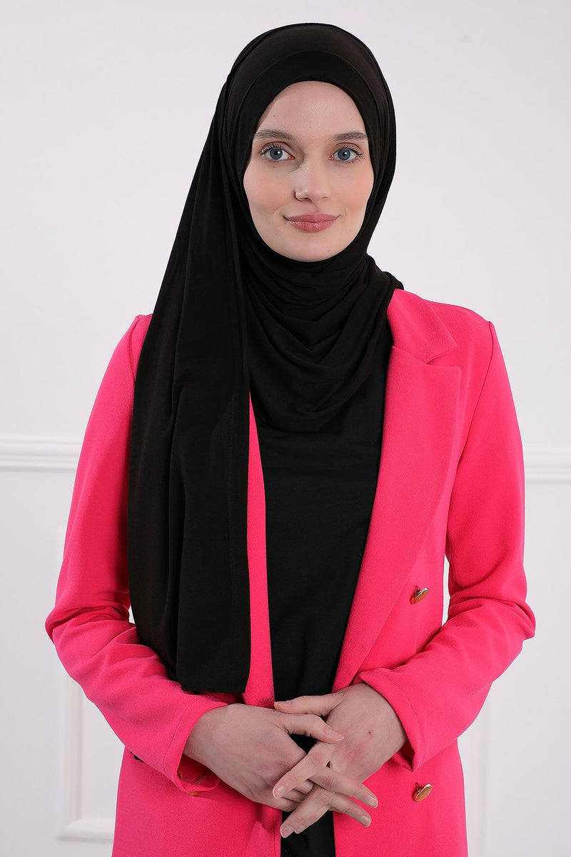 Shawl for Women Cotton Modesty Instant Turban Cap Hat Head Wrap Ready to Wear Side Pleated Scarf,PS-17 Black