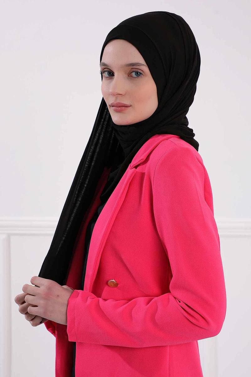 Shawl for Women Cotton Modesty Instant Turban Cap Hat Head Wrap Ready to Wear Side Pleated Scarf,PS-17 Black