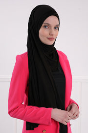 Shawl for Women Cotton Modesty Instant Turban Cap Hat Head Wrap Ready to Wear Side Pleated Scarf,PS-17 Black