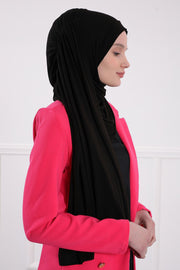 Shawl for Women Cotton Modesty Instant Turban Cap Hat Head Wrap Ready to Wear Side Pleated Scarf,PS-17 Black