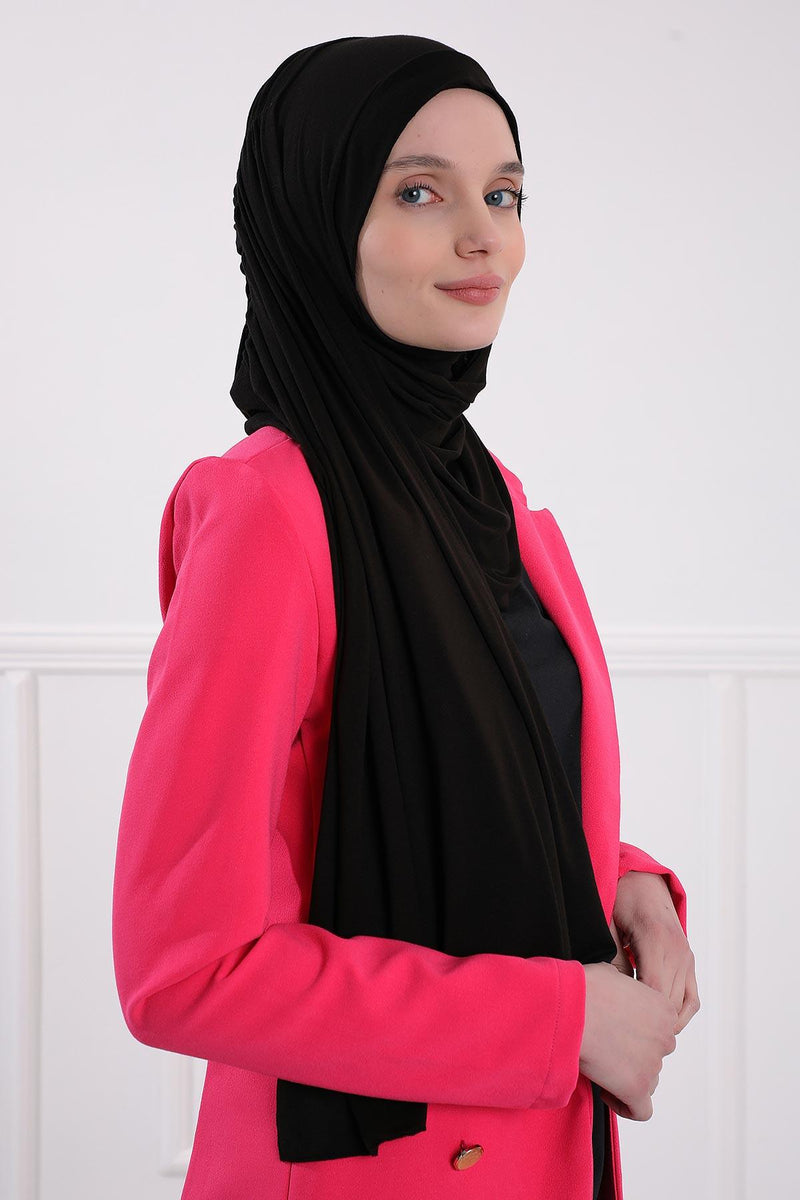 Shawl for Women Cotton Modesty Instant Turban Cap Hat Head Wrap Ready to Wear Side Pleated Scarf,PS-17 Black