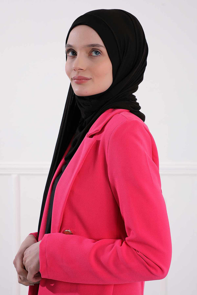 Shawl for Women Cotton Modesty Instant Turban Cap Hat Head Wrap Ready to Wear Side Pleated Scarf,PS-17 Black