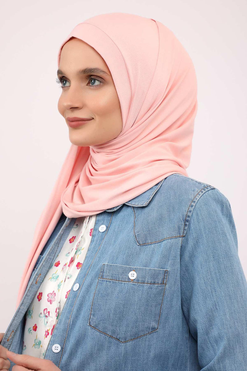 Shawl for Women Cotton Modesty Instant Turban Cap Hat Head Wrap Ready to Wear Side Pleated Scarf,PS-17 Powder