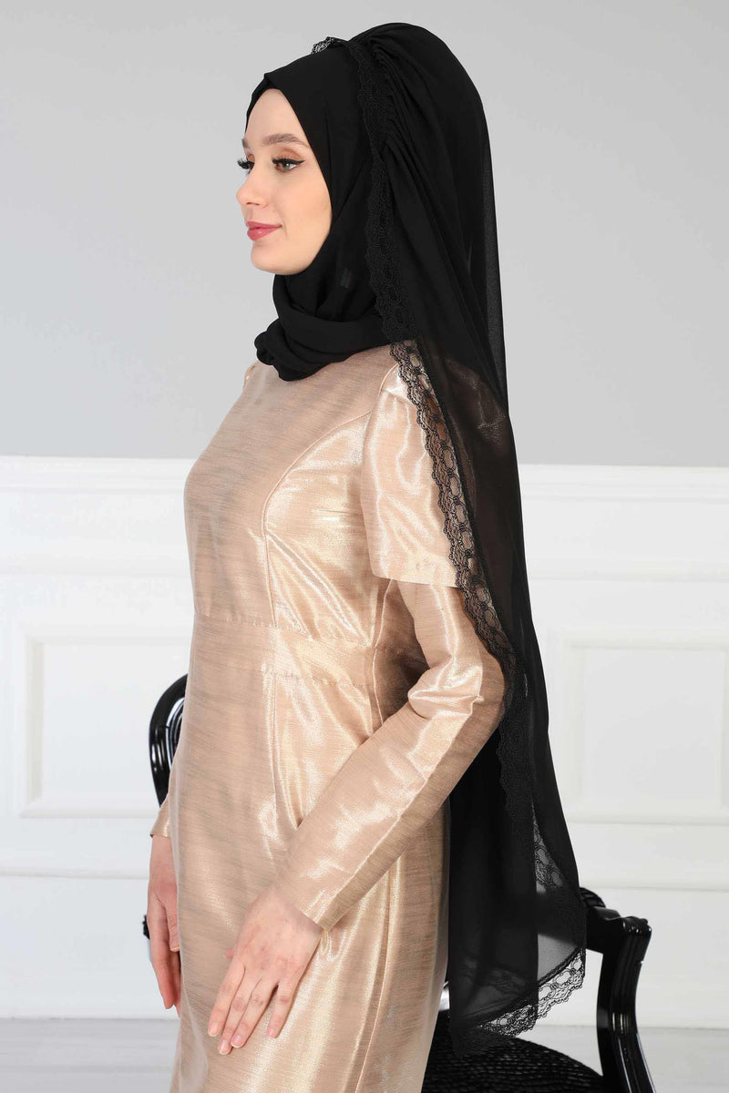 Shawl with Handmade Unique Lace Detail for Women Modesty Instant Chiffon Turban Cap Hat Head Wrap Premium Stylish Scarf,PS-20