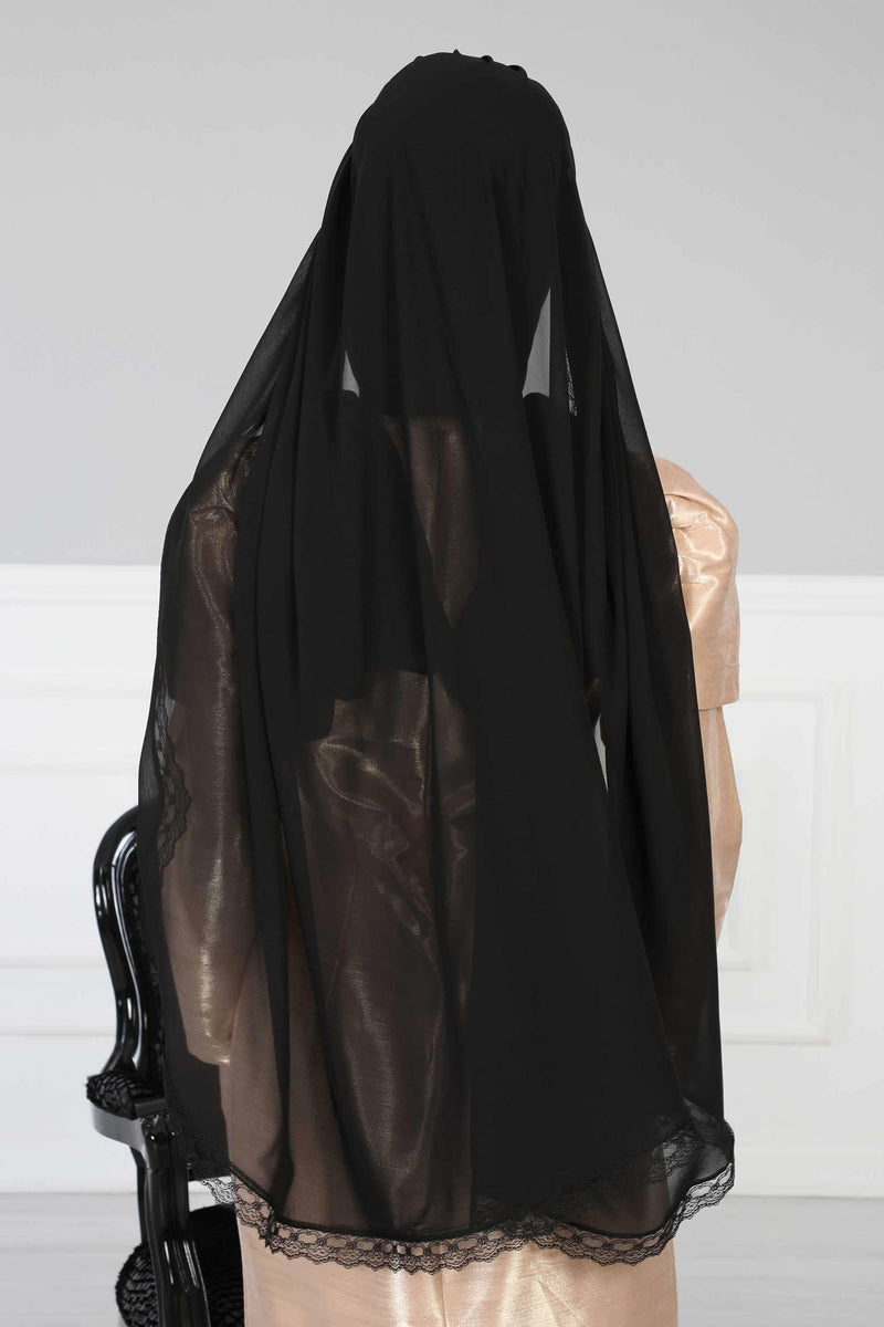 Shawl with Handmade Unique Lace Detail for Women Modesty Instant Chiffon Turban Cap Hat Head Wrap Premium Stylish Scarf,PS-20