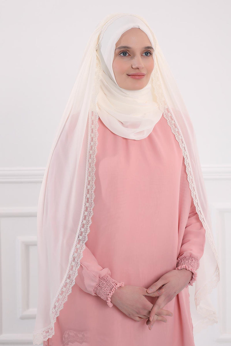 Shawl with Handmade Unique Lace Detail for Women Modesty Instant Chiffon Turban Cap Hat Head Wrap Premium Stylish Scarf,PS-20