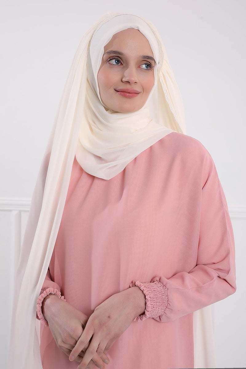 Shawl with Handmade Unique Lace Detail for Women Modesty Instant Chiffon Turban Cap Hat Head Wrap Premium Stylish Scarf,PS-20