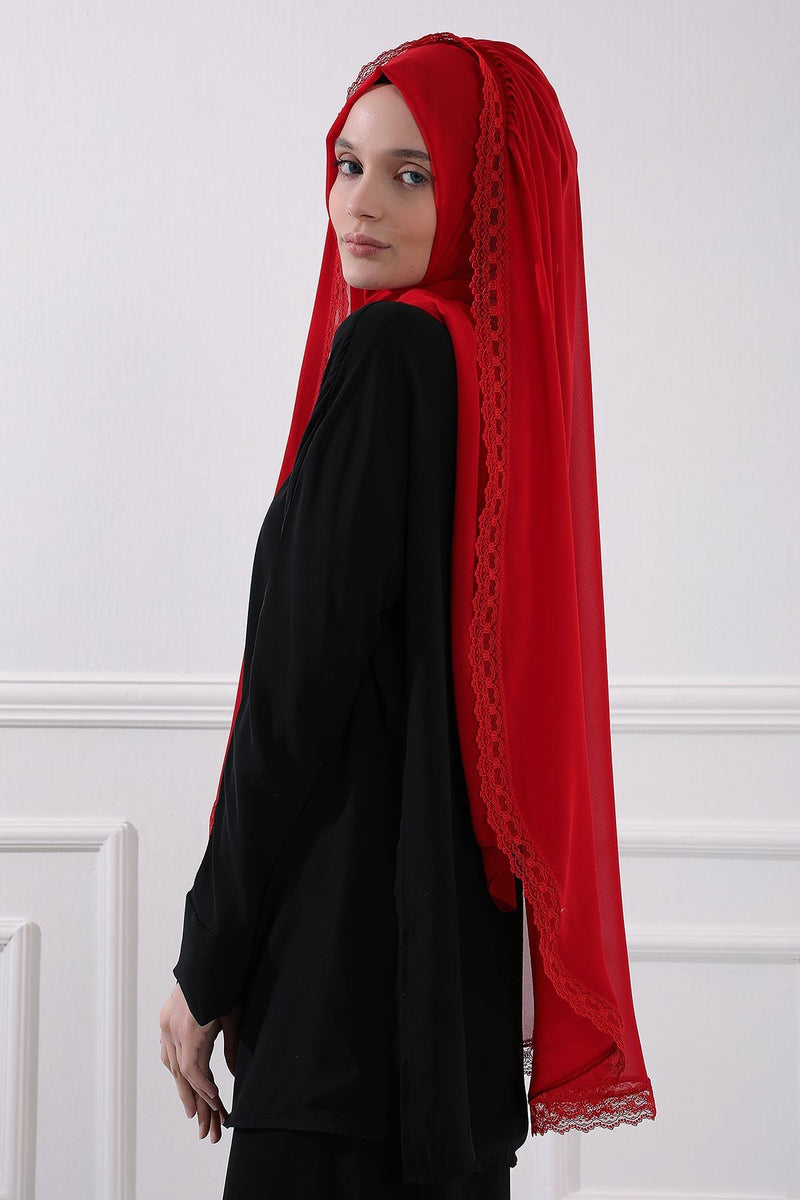 Shawl with Handmade Unique Lace Detail for Women Modesty Instant Chiffon Turban Cap Hat Head Wrap Premium Stylish Scarf,PS-20